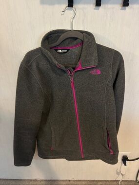 The North Face Charcoal Fleece Jacket with Pink Accents